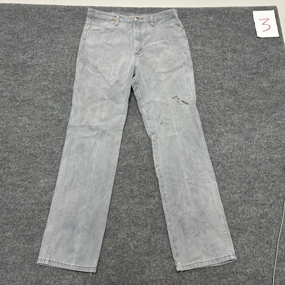 Wrangler Jeans Mens Size 34 Gray 936CHG Slim Fit Cowboy Cut Denim Stained Frayed